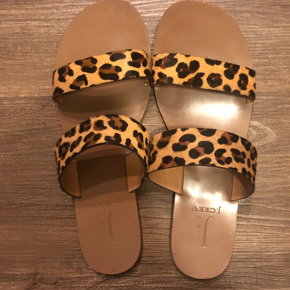 J Crew Double Strapped Leopard Slides